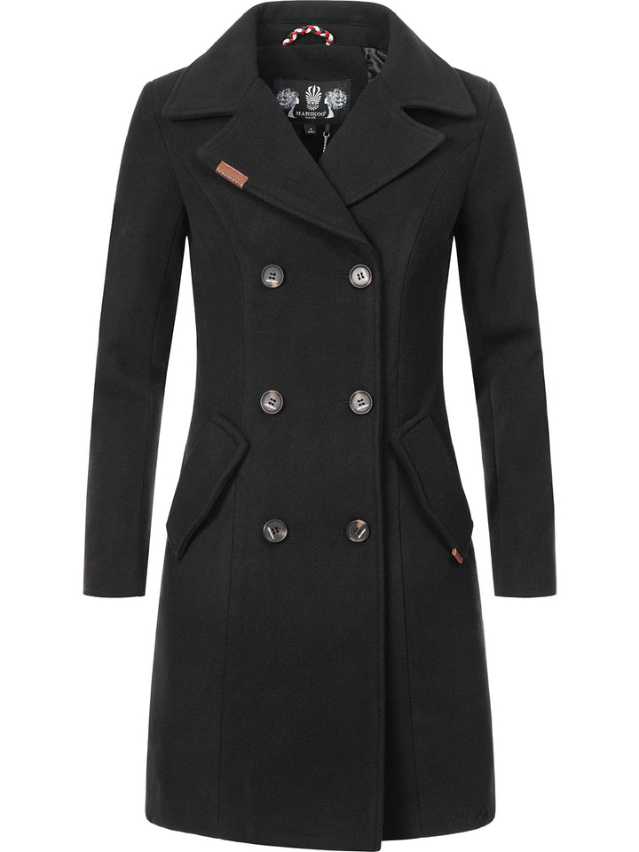 MARIKOO Damen Wintermantel Warmer Wollmantel lang Nanakoo XS-XXL M Schwarz, M Schwarz