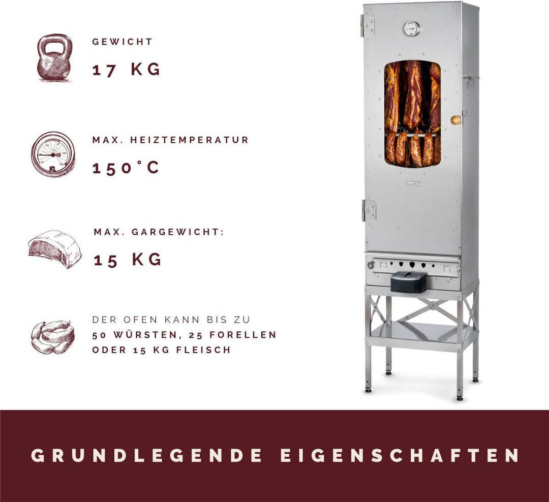 KAISER COMPANY Set '100' Hochwertiger Elektrischer Räucherofen/Räucherschrank aus Edelstah mit Heiss