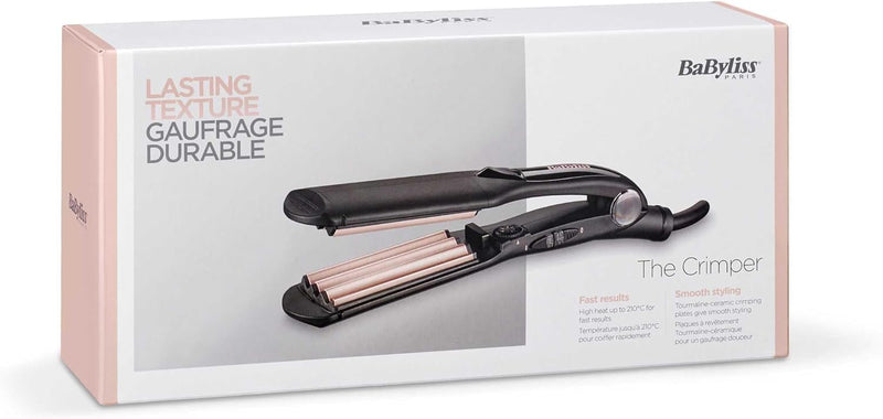 BaByliss The Crimper Kreppeisen mit 10 Temperaturstufen bis 210°C und Abschaltautomatik In rosa Schw