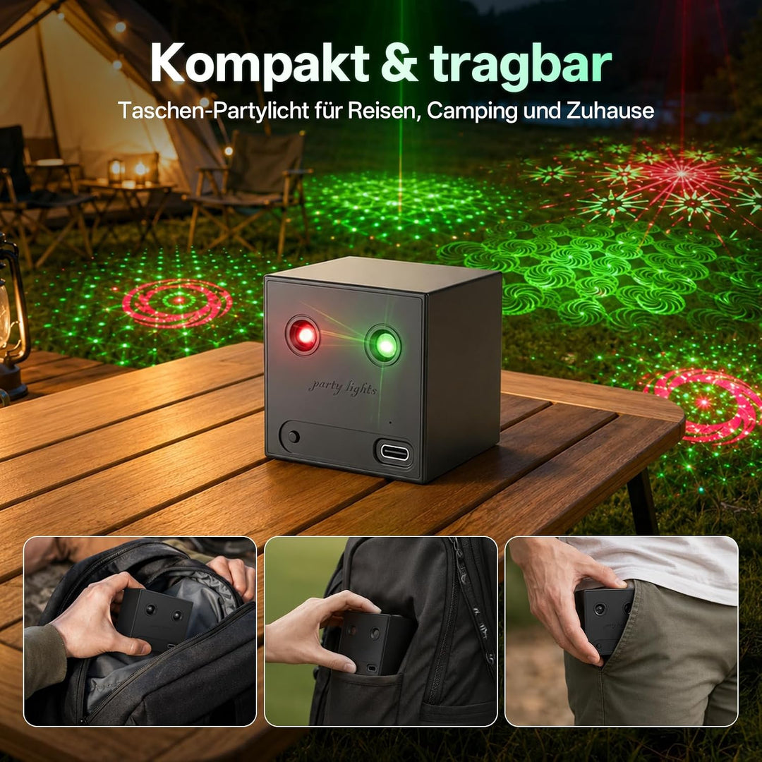 Mini DiscoLicht Partylicht, 64 Dynamische Discolichteffekte, Musikgesteuert mit Type-C Aufladung für