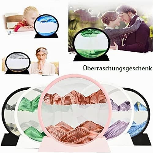 LINPING Fliessendes Sandgemälde, bewegliches Sandkunstbild, rundes Glas, 3D-Tiefsee-Sandlandschaft i