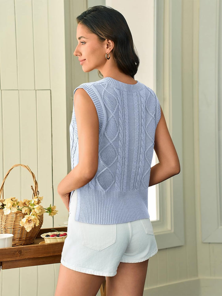 Tongmingyun Pullunder Damen Ärmellos V-Ausschnitt Strick Pullover Basic Strickweste Einfarbig Tank T