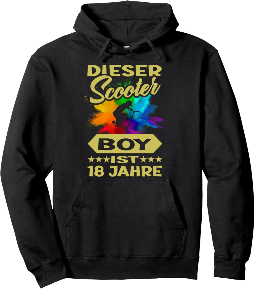 18. Geburtstag Wasserfarben Jungen Skater Stunt Scooter Pullover Hoodie