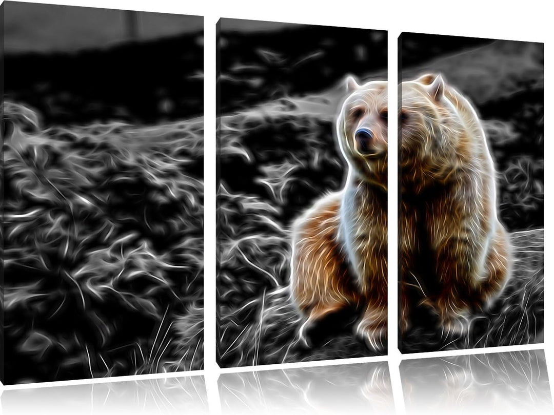 niedlicher Grizzly auf Stein schwarz/weiss Deluxe 3-Teiler Leinwandbild 120x80 Bild auf Leinwand, XX