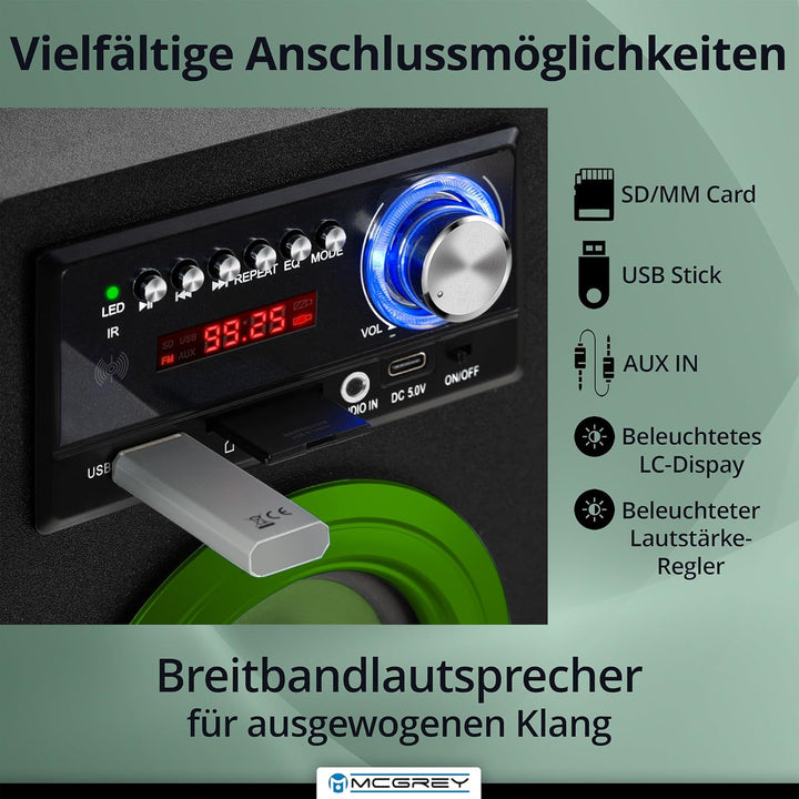 McGrey BS-20 Beachside Bluetooth Akku-Lautsprecher - Tragbare Musikbox mit Bluetooth, FM-Radio, USB/