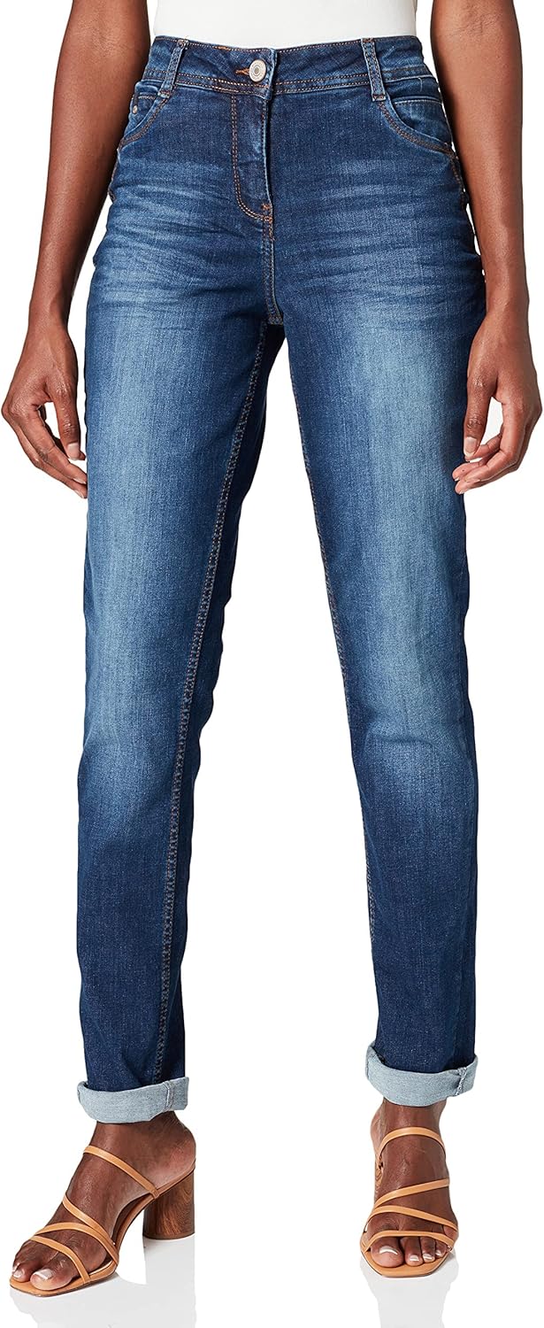 Cecil Damen Toronto Lang Jeans 26W / 32L Mid Blue Used Wash, 26W / 32L Mid Blue Used Wash