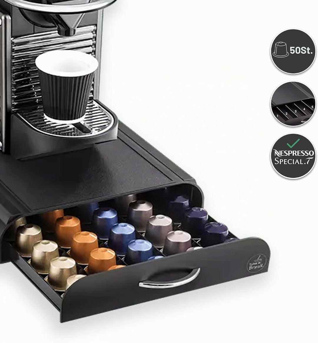 CEP 2230050011 23005 Kaffeekapselspender mit 1 Schublade, Kunststoff, schwarz, 23,4 x 32.7 x 6 cm, 1