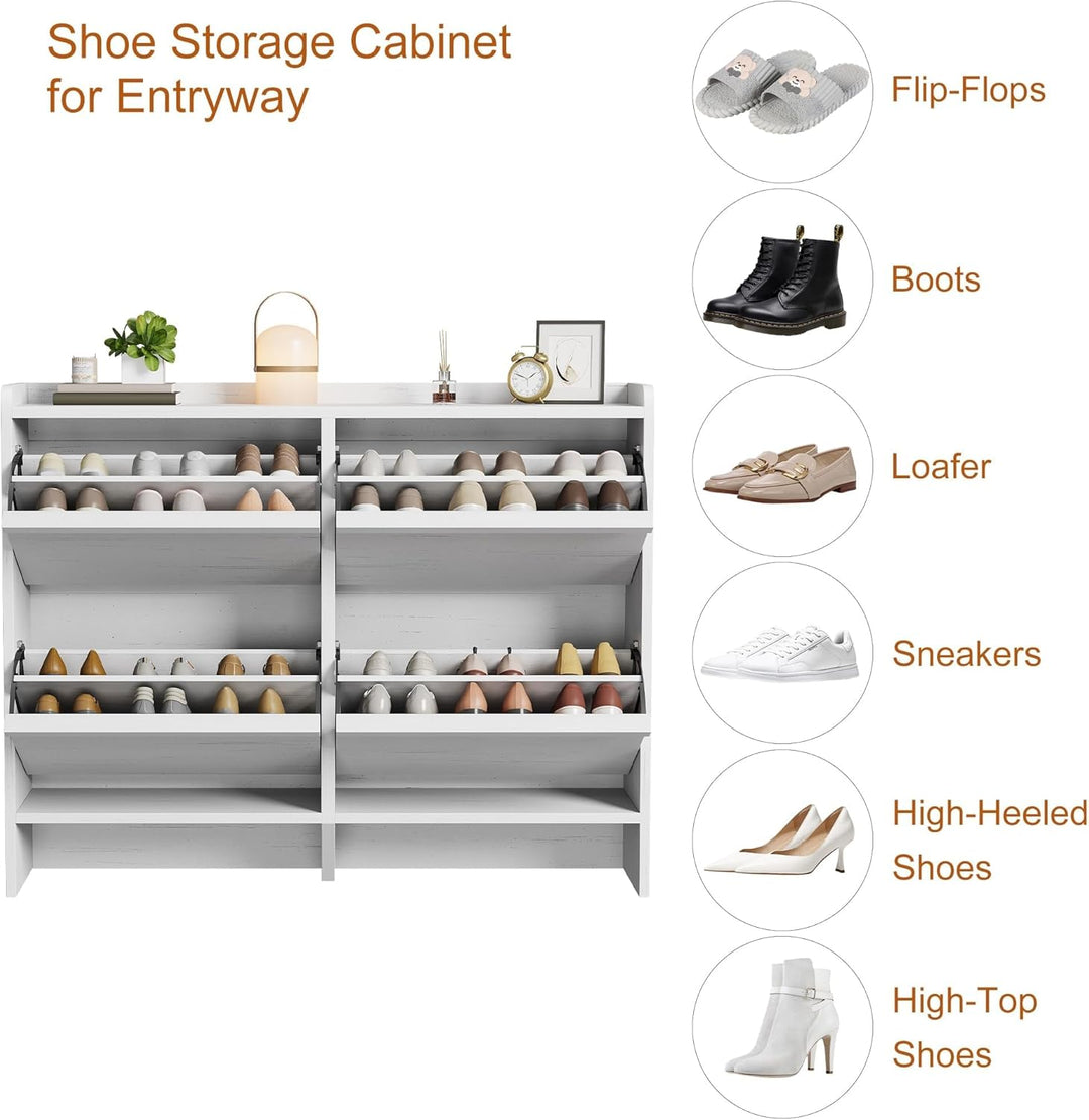 Schuhschrank 4 Klapptüren, Moderner Schuhschrank mit Metallbeinen, Schuhaufbewahrung, Flurschrank fü