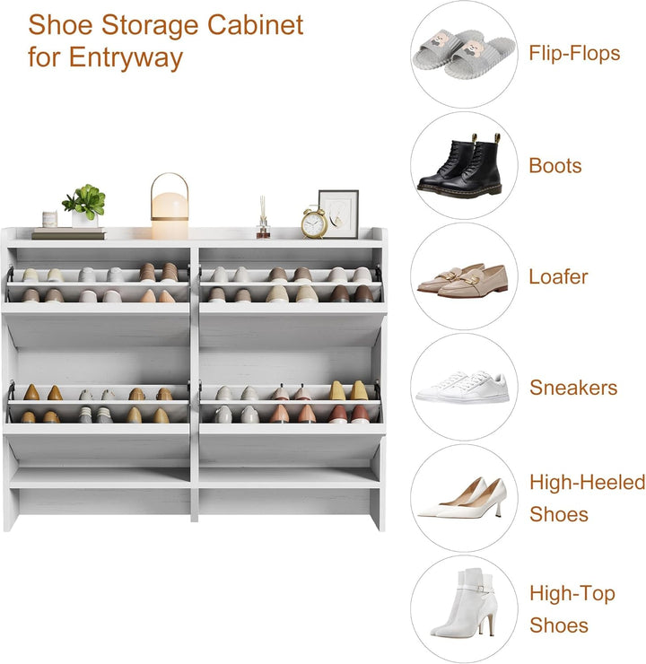 Schuhschrank 4 Klapptüren, Moderner Schuhschrank mit Metallbeinen, Schuhaufbewahrung, Flurschrank fü