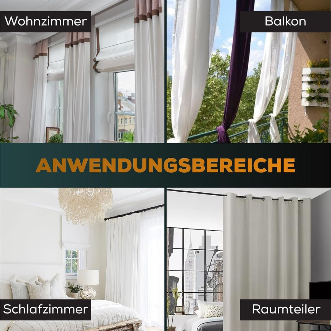 Teleskopstange zum Klemmen 270-320cm, Weiss, Ø 32 mm, Stange ohne Bohren - Klemm Gardinenstange Ausz