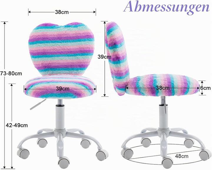 chairus Kinder Schreibtischstuhl aus Kunstfell Höhenverstellbarer Drehstuhl ohne Armlehnen Studienst