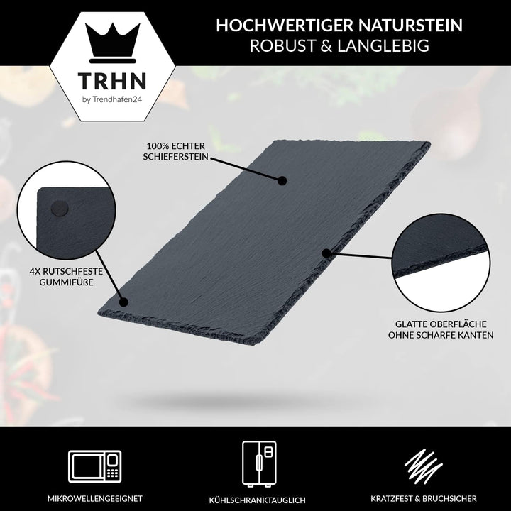 TRHN24 by Trendhafen24 Schieferplatte Servierplatte mit Besteck (6er Set) - 30x20 cm Servierplatten