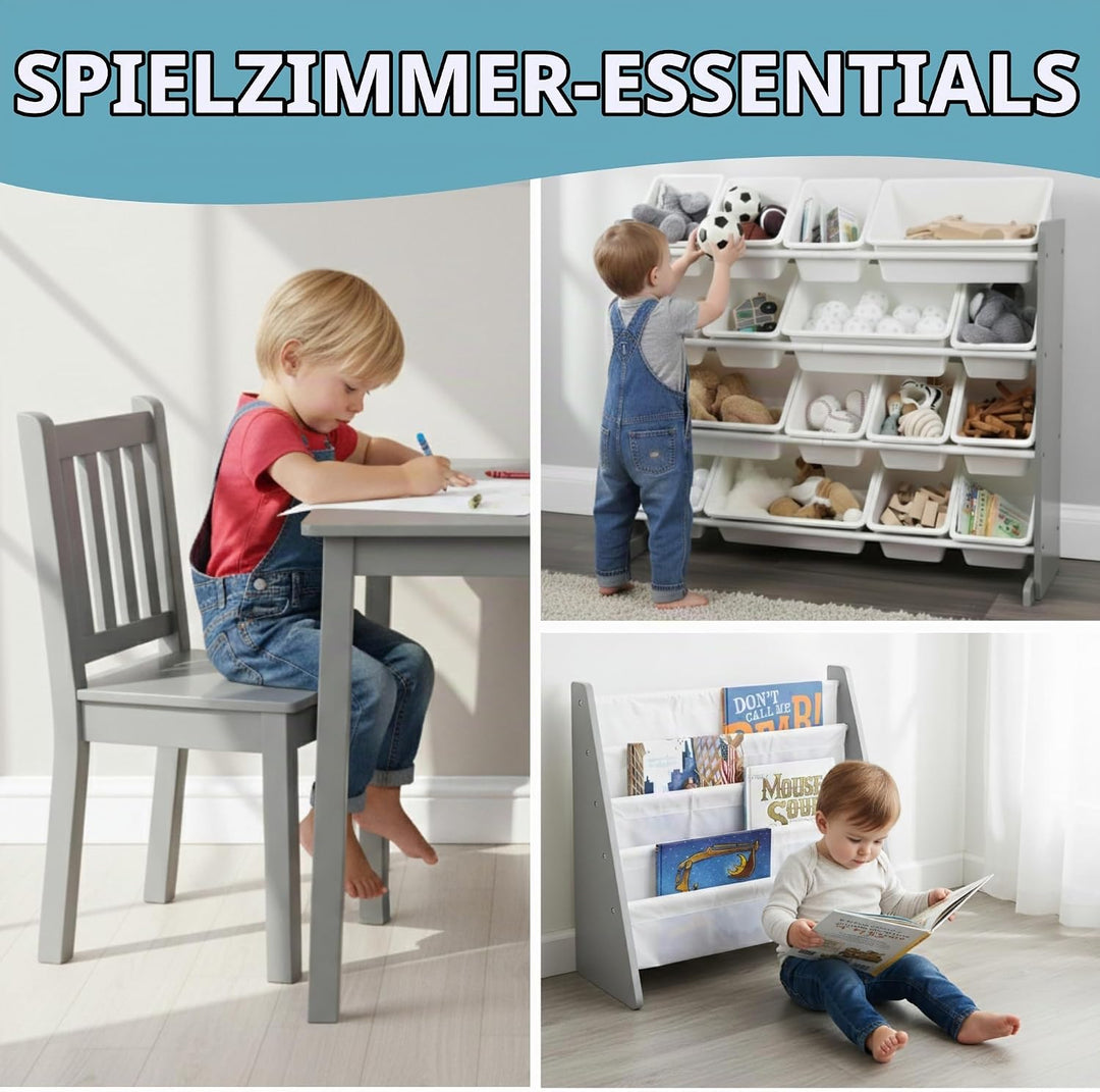 Humble Crew schicker Holztisch für Kinder, Weiss/Grau! Mit 4 Stühlen, ideal für Kinderzimmer. Jetzt