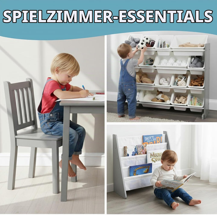 Humble Crew schicker Holztisch für Kinder, Weiss/Grau! Mit 4 Stühlen, ideal für Kinderzimmer. Jetzt