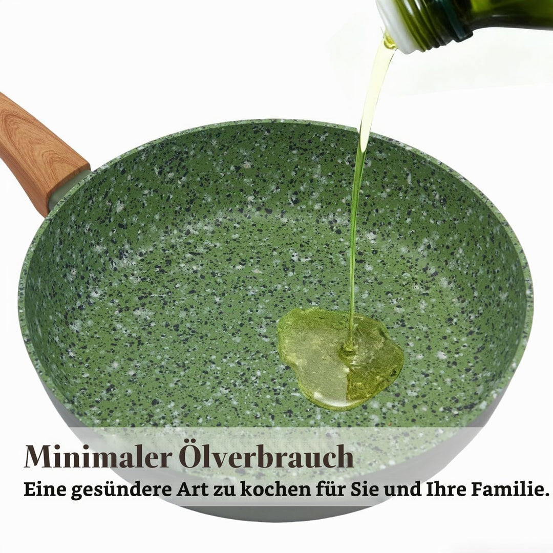 24cm Keramik-Antihaft-Bratpfanne mit Holzgriff - Aluminiumpfanne für alle Herdplatten, PFOA PTFE-fre