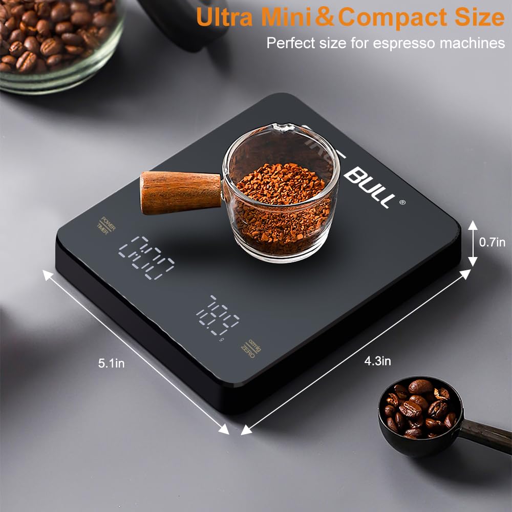 OBEST Mini Kaffeewaage mit Timer, 3kg/0.1g Hochpräzise Wiederaufladbare Digitale Kaffeewaage,Tragbar