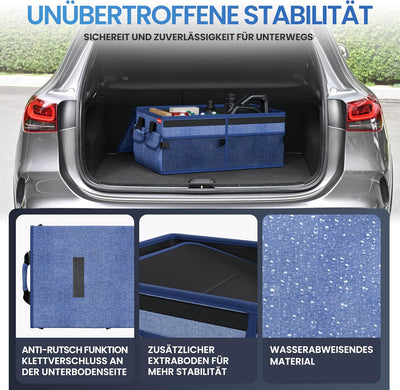 HELDENWERK Premium Kofferraum-Organizer mit Deckel stabil & rutschfest - Faltbare Auto Kofferraumtas