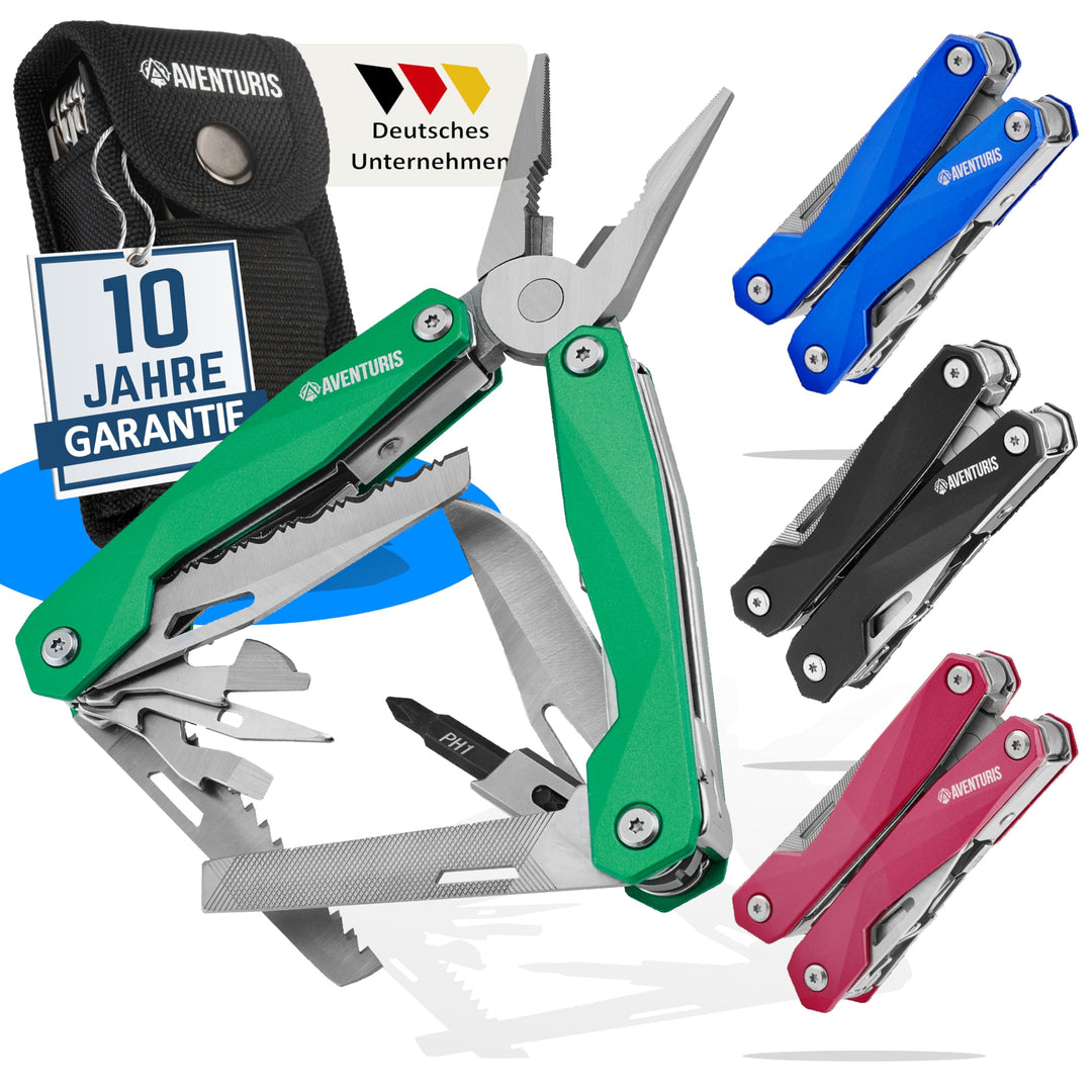 AVENTURIS® Multitool-Werkzeug [Edelstahl] mit 21 Funktionen, Geschenk für Mann, Multi tool mit Zange