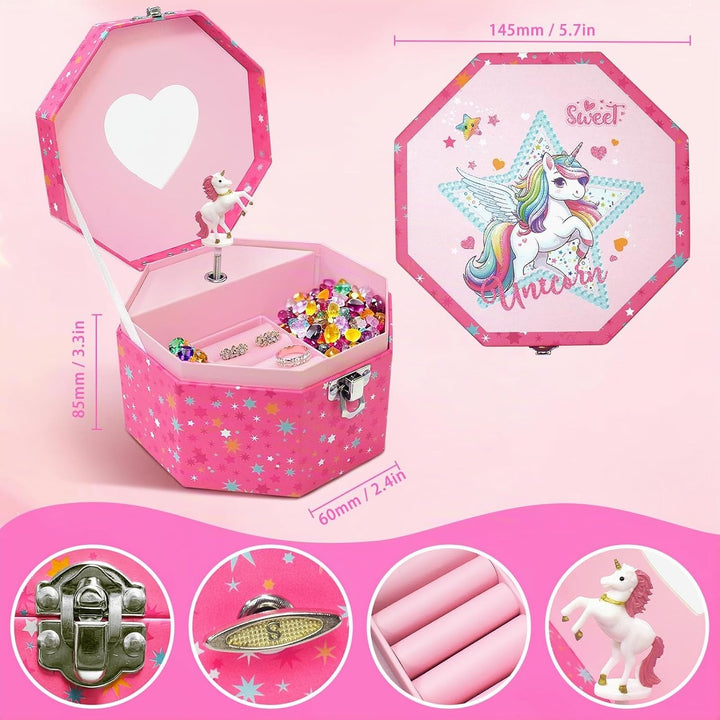 GINMLYDA Einhorn Schmuckkästchen für Mädchen, Kinderspieluhr mit Drehendem Einhorn &amp; Spiegel Kinder