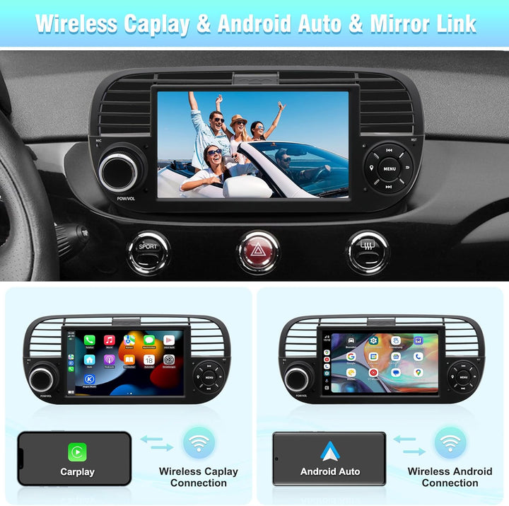 Android 13 Autoradio für FIAT 500 (2007–2015) | 7-Zoll-IPS-Touchscreen mit wasserdichter HD-Rückfahr