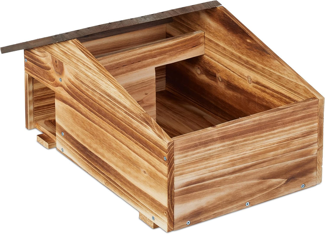 Relaxdays Igelhaus, Holz, Igelhotel mit Boden, 2 Kammern, Winterquartier für Igel, Garten, HBT: 24x4