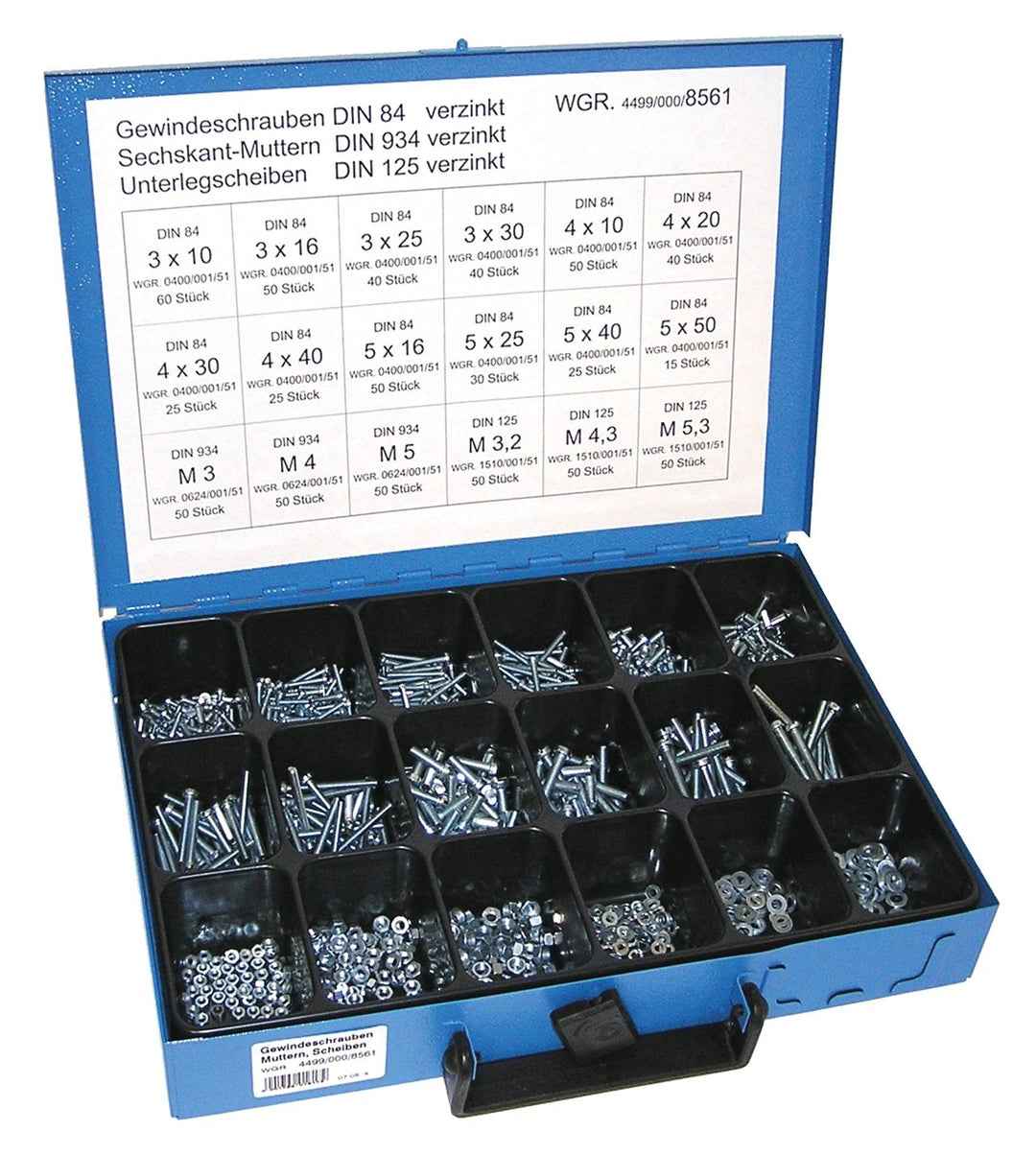 Dresselhaus 8561 Sortimente Gewindeschrauben DIN 84/Muttern DIN 934/U-Scheiben DIN 125 galvanisch ve