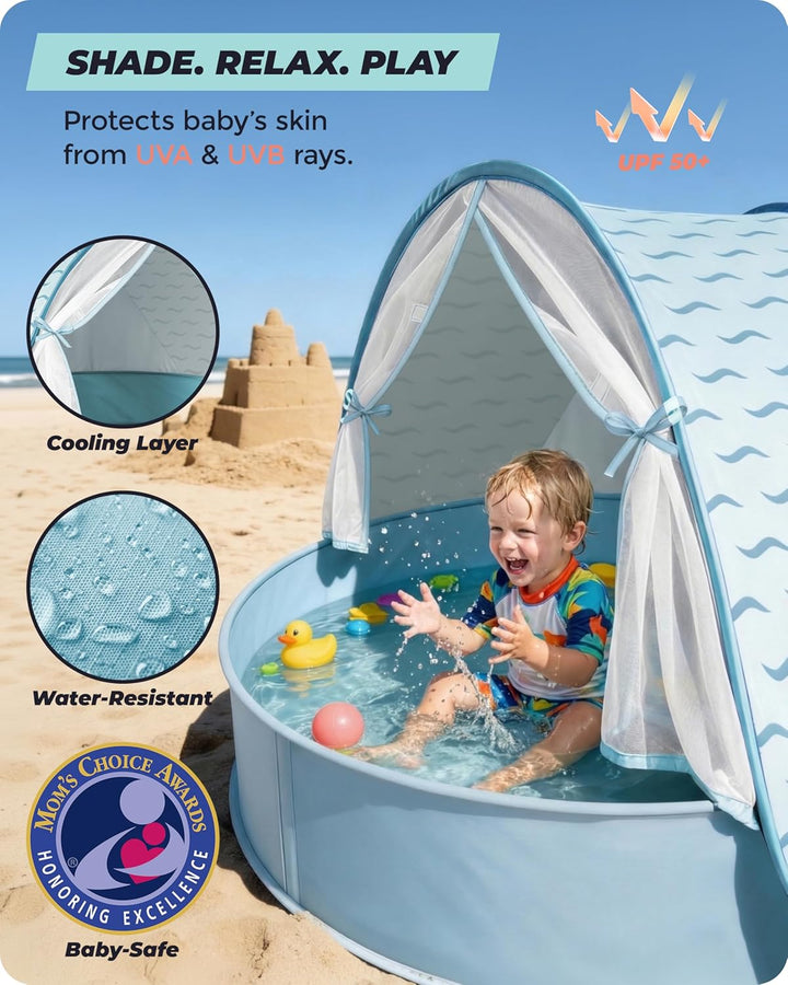 Strandmuschel Baby mit UV-Schutz UPF 50+, Pop-Up Strandzelt für Kinder & Babys, Automatischer Aufbau