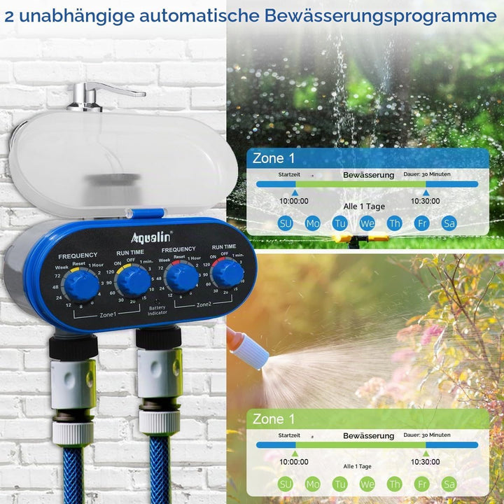 Bewässerungsuhr mit Zwei Auslässen Garten Bewässerungscomputer Wasser Zeitschaltuhr Blau/Kein Bildsc