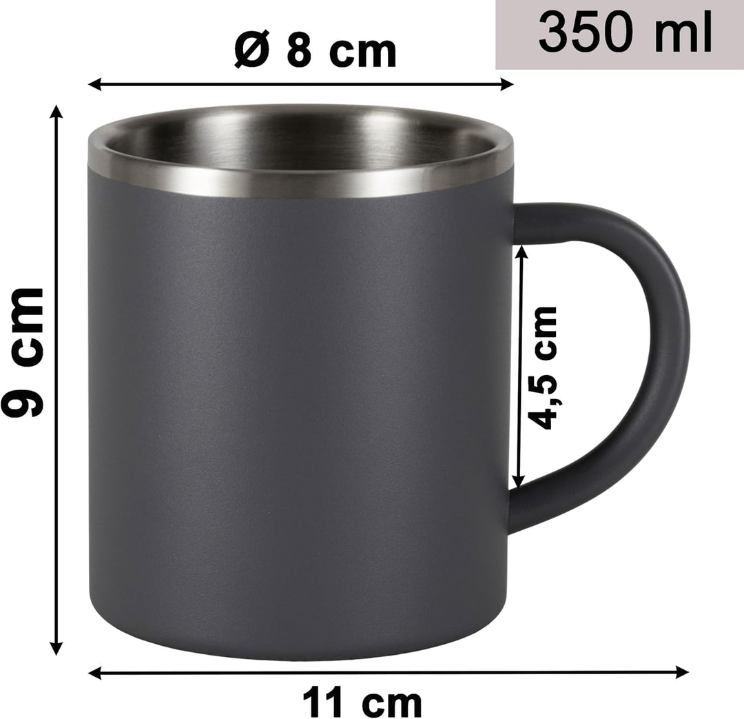 Melamin Geschirr Set Grau mit Edelstahl Thermo Tassen doppelwandig - Tonoptik Essgeschirr - Campingg
