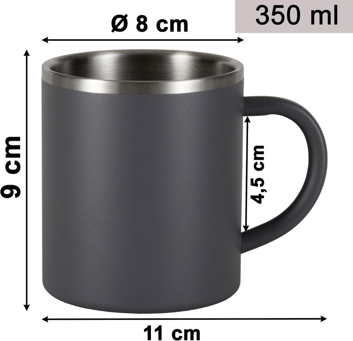 Melamin Geschirr Set Grau Schwarz mit Edelstahl Thermo Tassen doppelwandig - Tonoptik Essgeschirr -