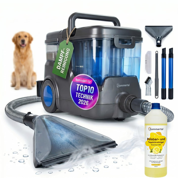Sommertal HYDRO 9000 MAX Waschsauger | 1.000W, 28 kPa | Teppichreiniger & Polsterreiniger mit Dampfs