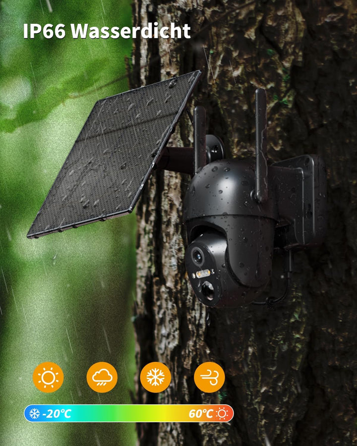 4G LTE Überwachungskamera Aussen Akku mit SIM Karte, 2K Kabellos Solar PTZ IP Kamera Outdoor Ohne WL