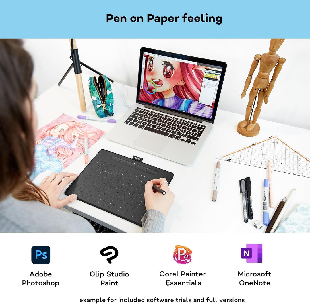 Wacom Intuos Comfort Plus Kabelgebundenes PB M – Grafiktablett (WiFi, Ethernet) CTL-6100WLK-S schwar