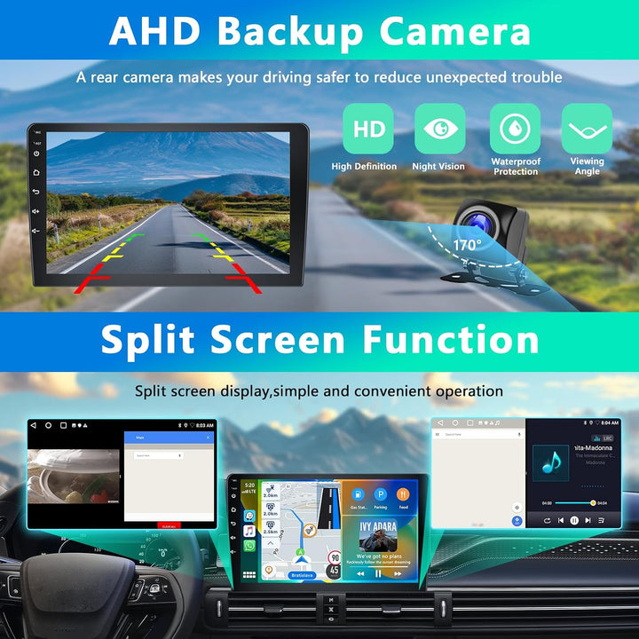 2GB + 64GB Carplay Autoradio mit Kabellosem Android Auto, 2 Din 10.1 Zoll Android Touchscreen Car St