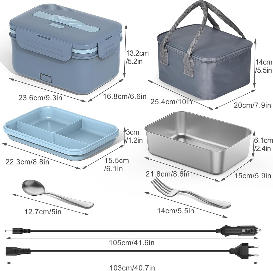 100W Elektrische Lunchbox Erwachsene, 3-in-1 12/24/220V Thermo Lunch box mit Besteck und Isolierter