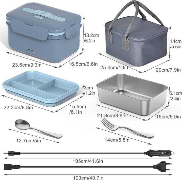 100W Elektrische Lunchbox Erwachsene, 3-in-1 12/24/220V Thermo Lunch box mit Besteck und Isolierter