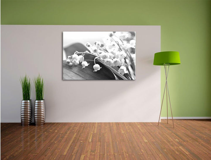 Pixxprint Maiglöckchen Ostern Kunst B&W, Format: 100x70 auf Leinwand, 100x70