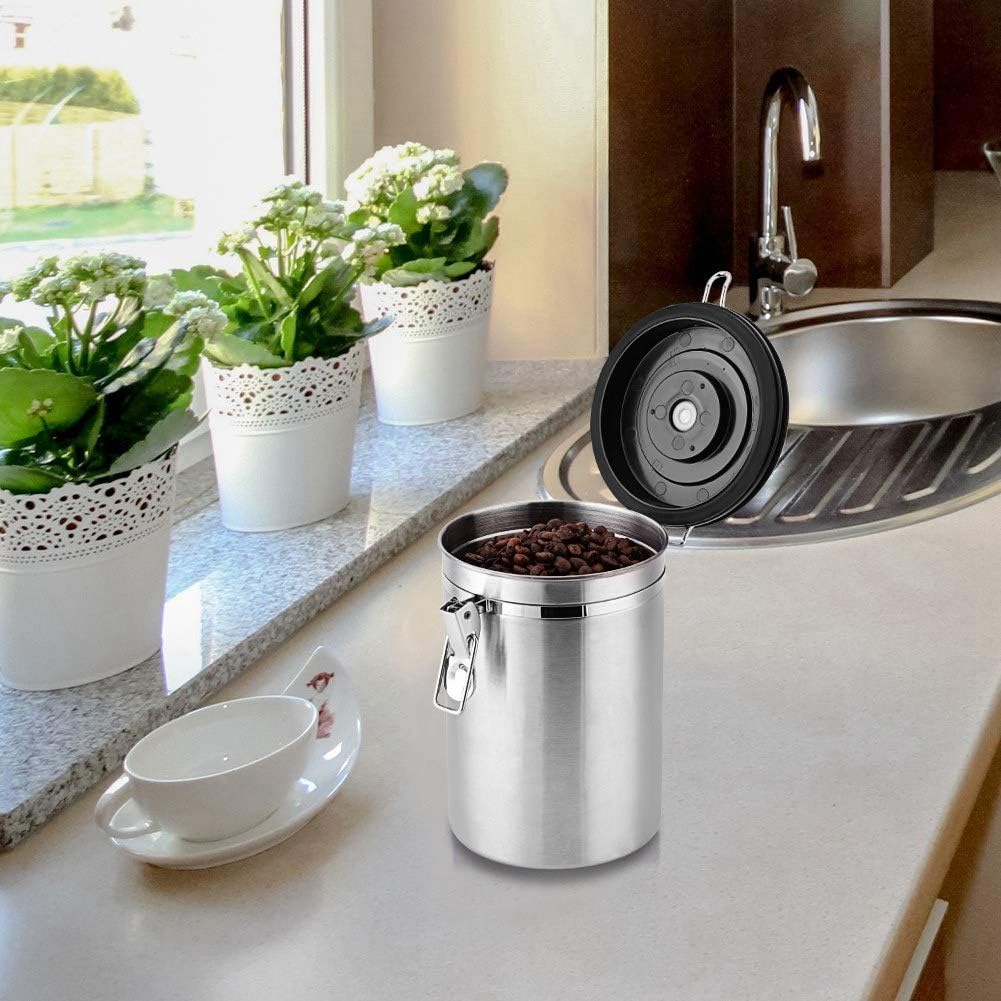 Kaffeekanister, 1,8 L, Edelstahl, Grosser Behälter, Luftdicht, für Gemahlenes Stahlpulver und Bohnen