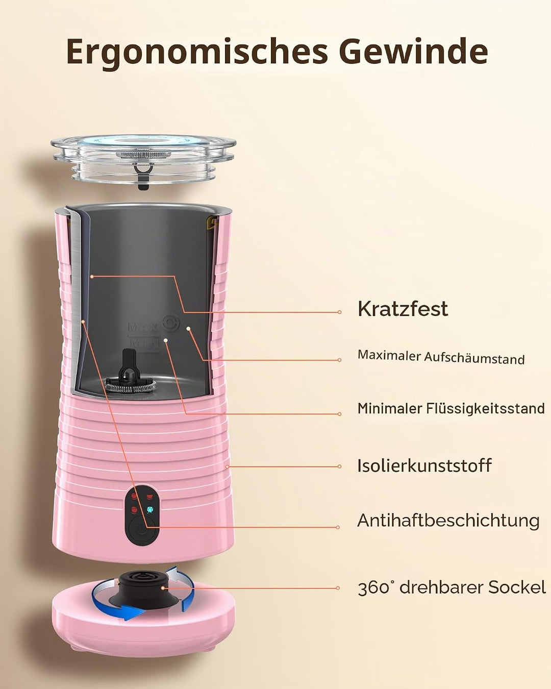 Morpilot Elektrischer Milchaufschäumer, automatischer Milchaufschäumer, 4 in 1, freie Wahl der Schau