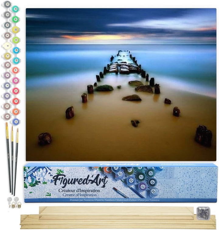 Figured'Art Malen Nach Zahlen Erwachsene Mit Rahmen Brücke im Wasser - Paint by Numbers Basteln DIY