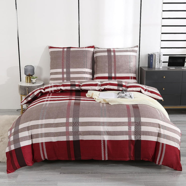 Homaxy Mikrofaser Bettwäsche 200x200cm mit Reissverschluss 3 TLG. Weiche Bettbezug Set Gestreift Wen