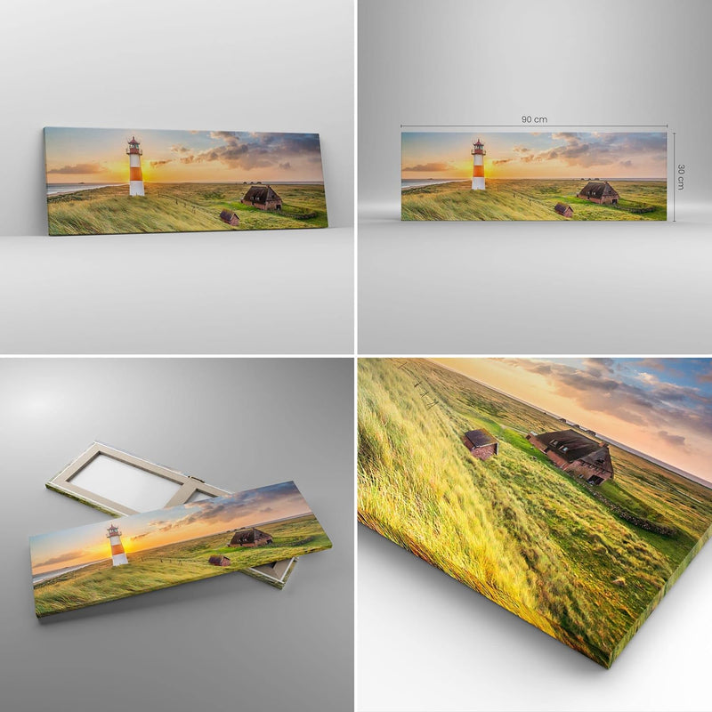 Panorama Bilder auf Leinwand Leuchtturm Meer Leinwandbild mit Rahmen 90x30cm Wandbilder Dekoration W