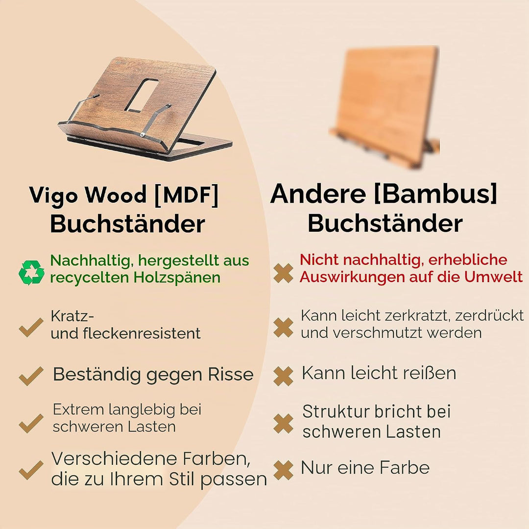 Vigo Wood Buchständer, Rezeptbuchständer, Kochbuchständer für die Küche, Bücherständer für die Anzei