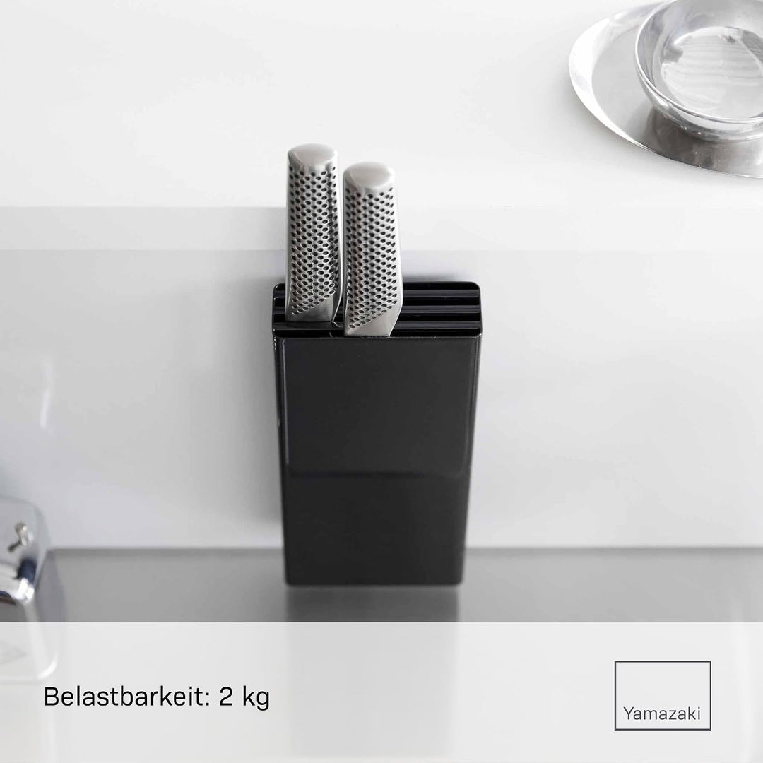Yamazaki Tower Film Hook Selbstklebender Messerblock, schwarz | Stahl, Befestigung ohne Bohren, Mit