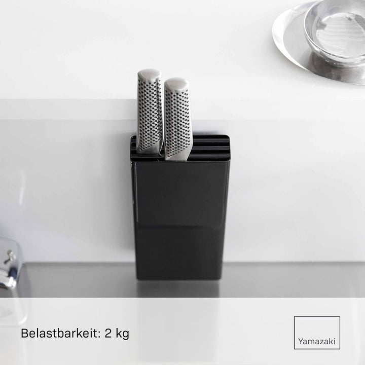 Yamazaki Tower Film Hook Selbstklebender Messerblock, schwarz | Stahl, Befestigung ohne Bohren, Mit