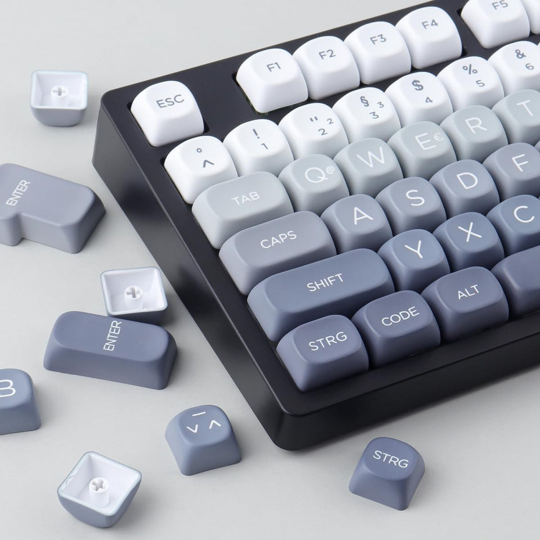 PBT German Keycaps 131 Keys Double Shot MOA Profile Keycap White-Grey Gradient Dye Sub Custom Keycap