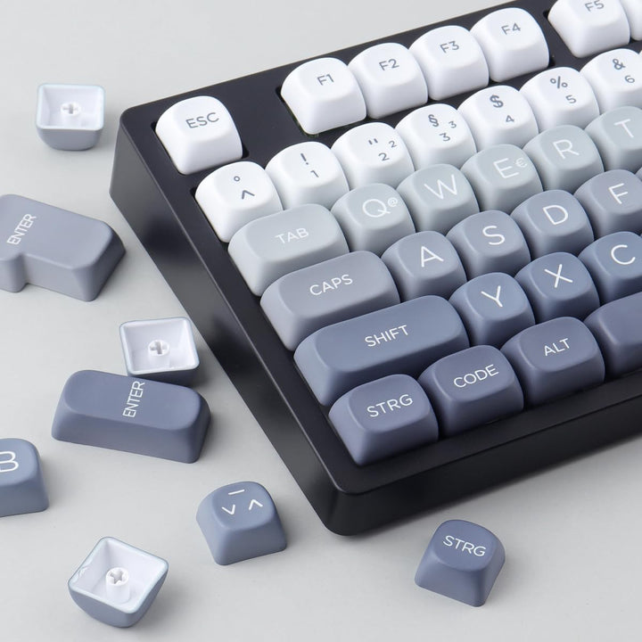 PBT German Keycaps 131 Keys Double Shot MOA Profile Keycap White-Grey Gradient Dye Sub Custom Keycap