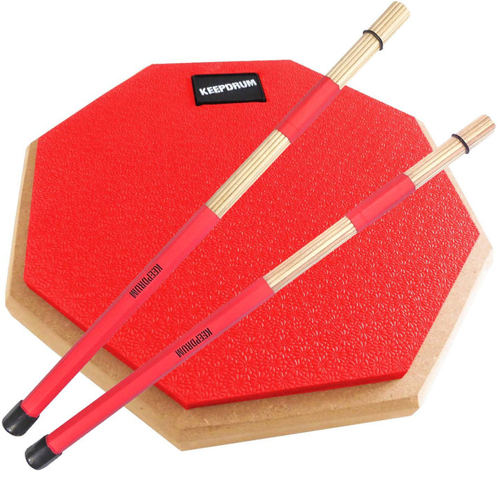 keepdrum DPRD Practice Pad Rot + SV1 Rods 19 Stäbe Drumsticks