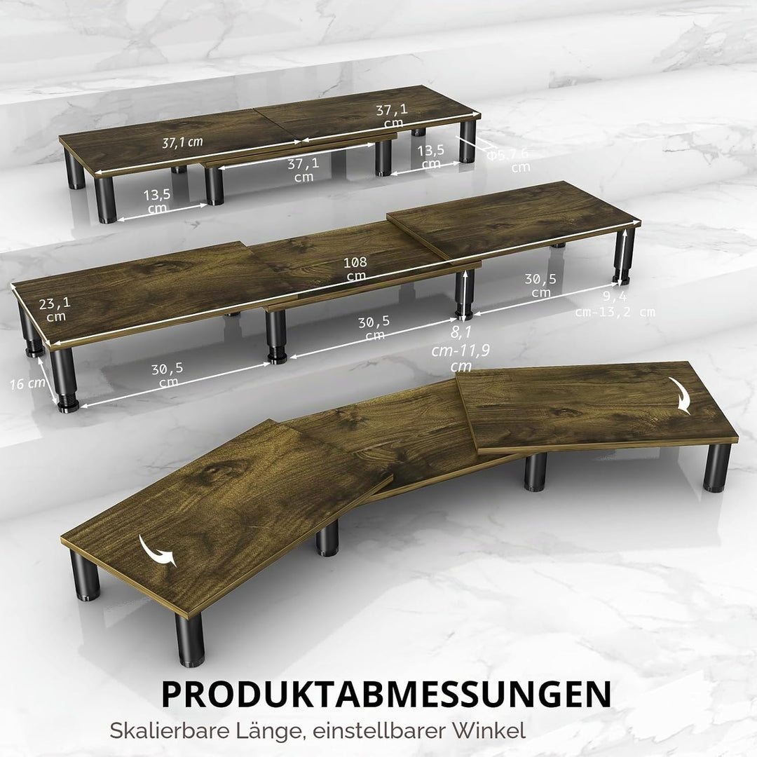 Dual Monitorständer mit einstellbarer Höhe Stahlbein, Holz Ständer für Schreibtisch mit Stauraum für