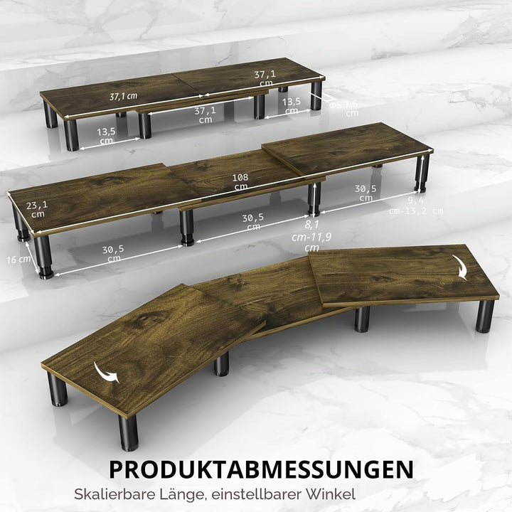 Dual Monitorständer mit einstellbarer Höhe Stahlbein, Holz Ständer für Schreibtisch mit Stauraum für